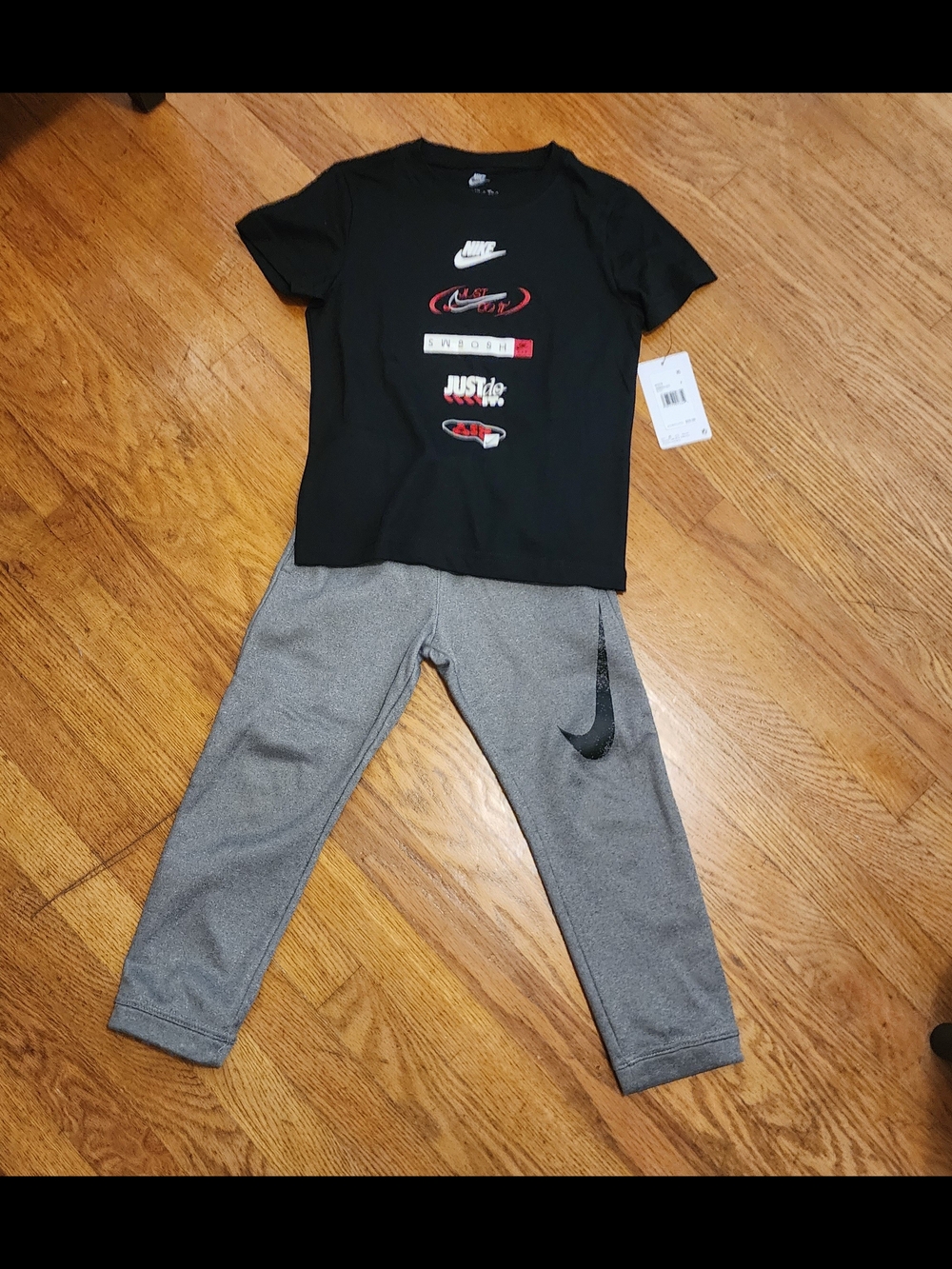 Nike Kids Black Tee (NWT) and       Gray Therma-Fit Jogger Sweatpants